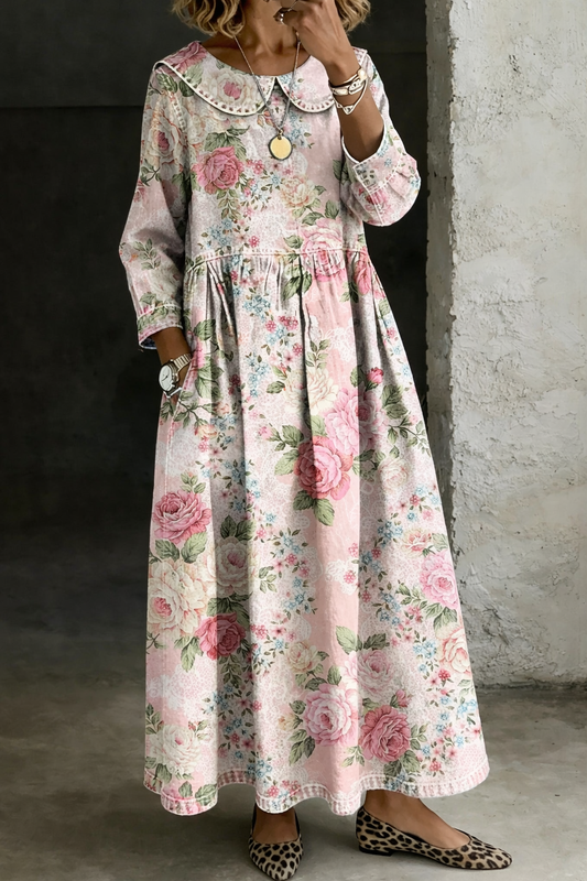 Brielle Floral Collar Denim Dress 0