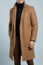 Men's structured long coat with notched lapels and button fastening