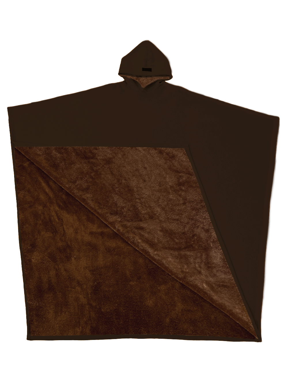 Oversized hooded poncho with plush-looking lining and wide sleeves