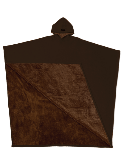Oversized hooded poncho with plush-looking lining and wide sleeves