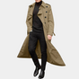 Men's long double-breasted trench coat with pointed collar and button front