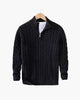 Cable knit sweater with mock collar, quarter zip and ribbed trims