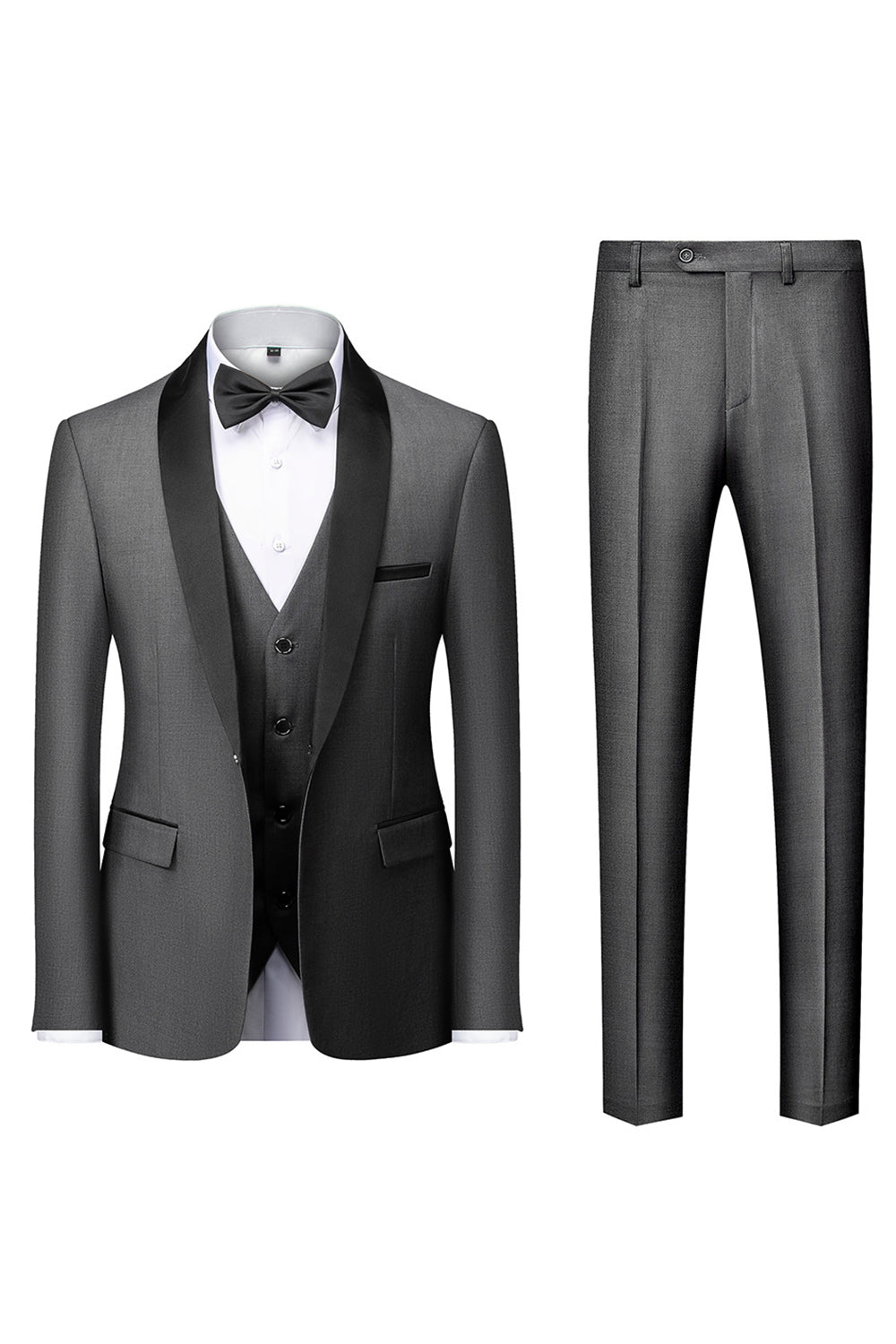 Men's three-piece suit with shawl lapel, waistcoat and trousers