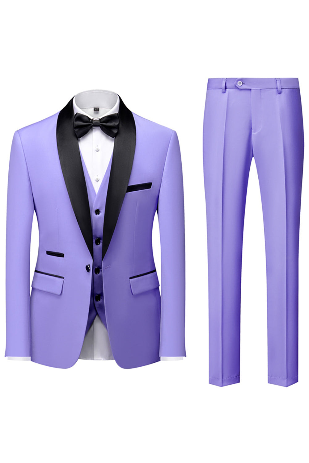 Men's three-piece suit with shawl lapel, waistcoat and trousers