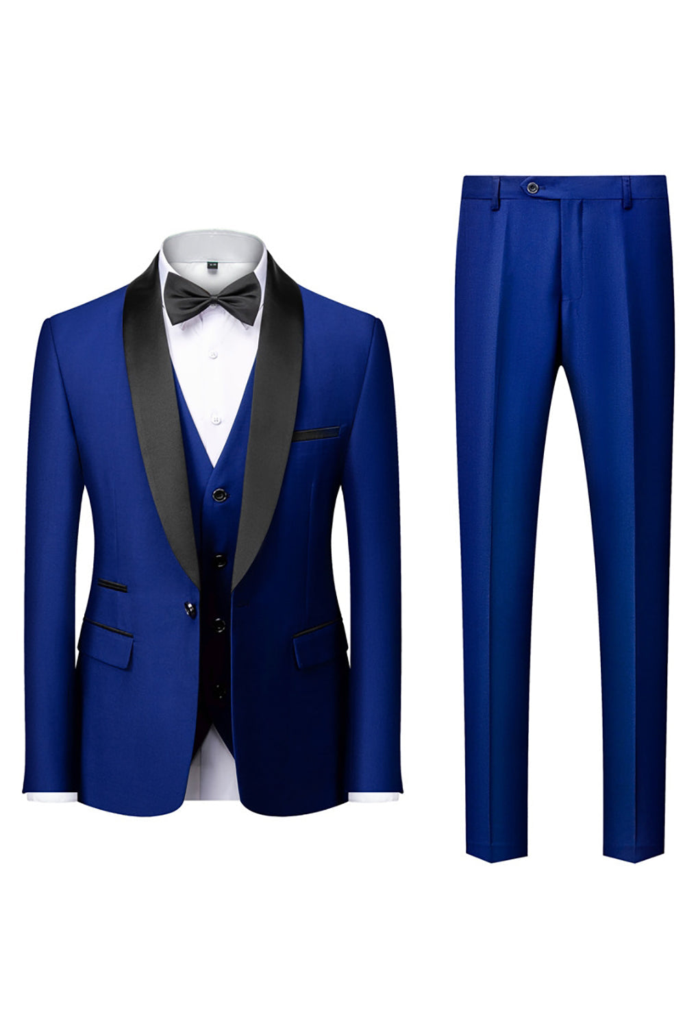 Men's three-piece suit with shawl lapel, waistcoat and trousers