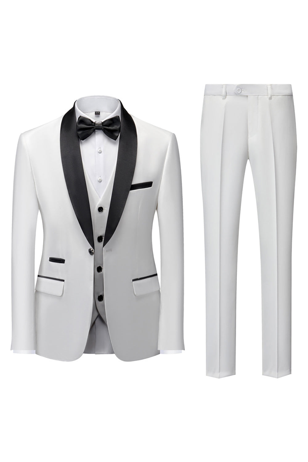Men's three-piece suit with shawl lapel, waistcoat and trousers