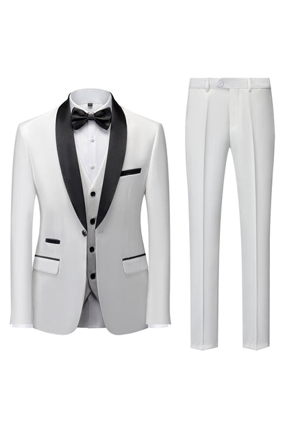 Men's three-piece suit with shawl lapel, waistcoat and trousers