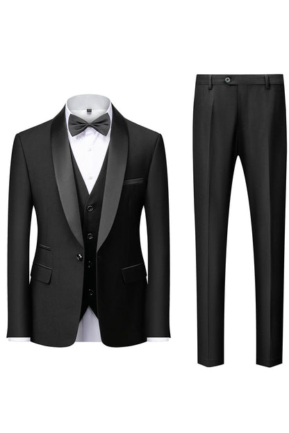 Men's three-piece suit with shawl lapel, waistcoat and trousers