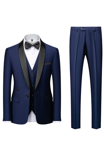 Men's three-piece suit with shawl lapel, waistcoat and trousers