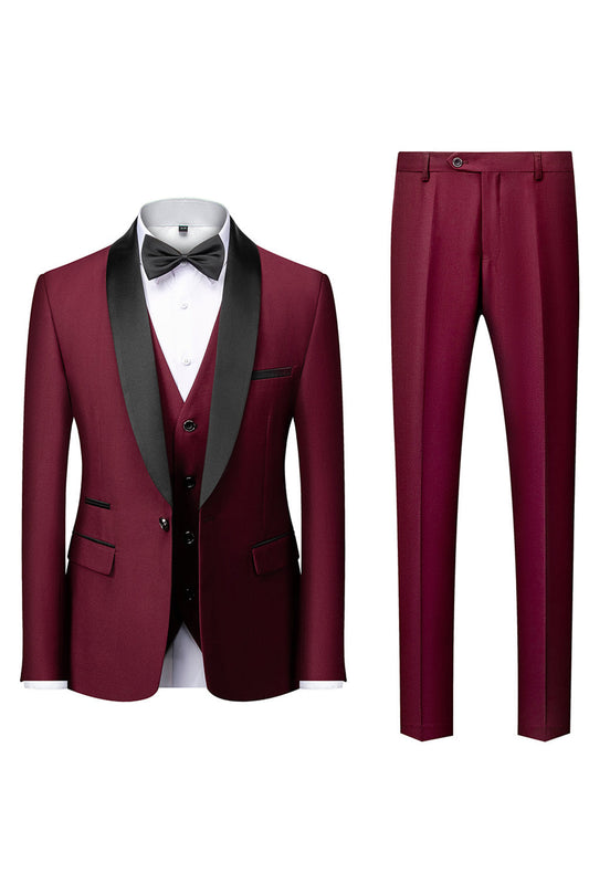 Men's three-piece suit with shawl lapel, waistcoat and trousers