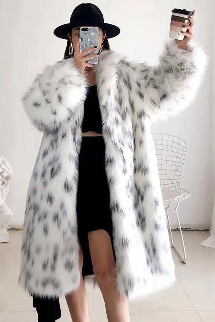 Women's long white and gray textured coat with oversized fit