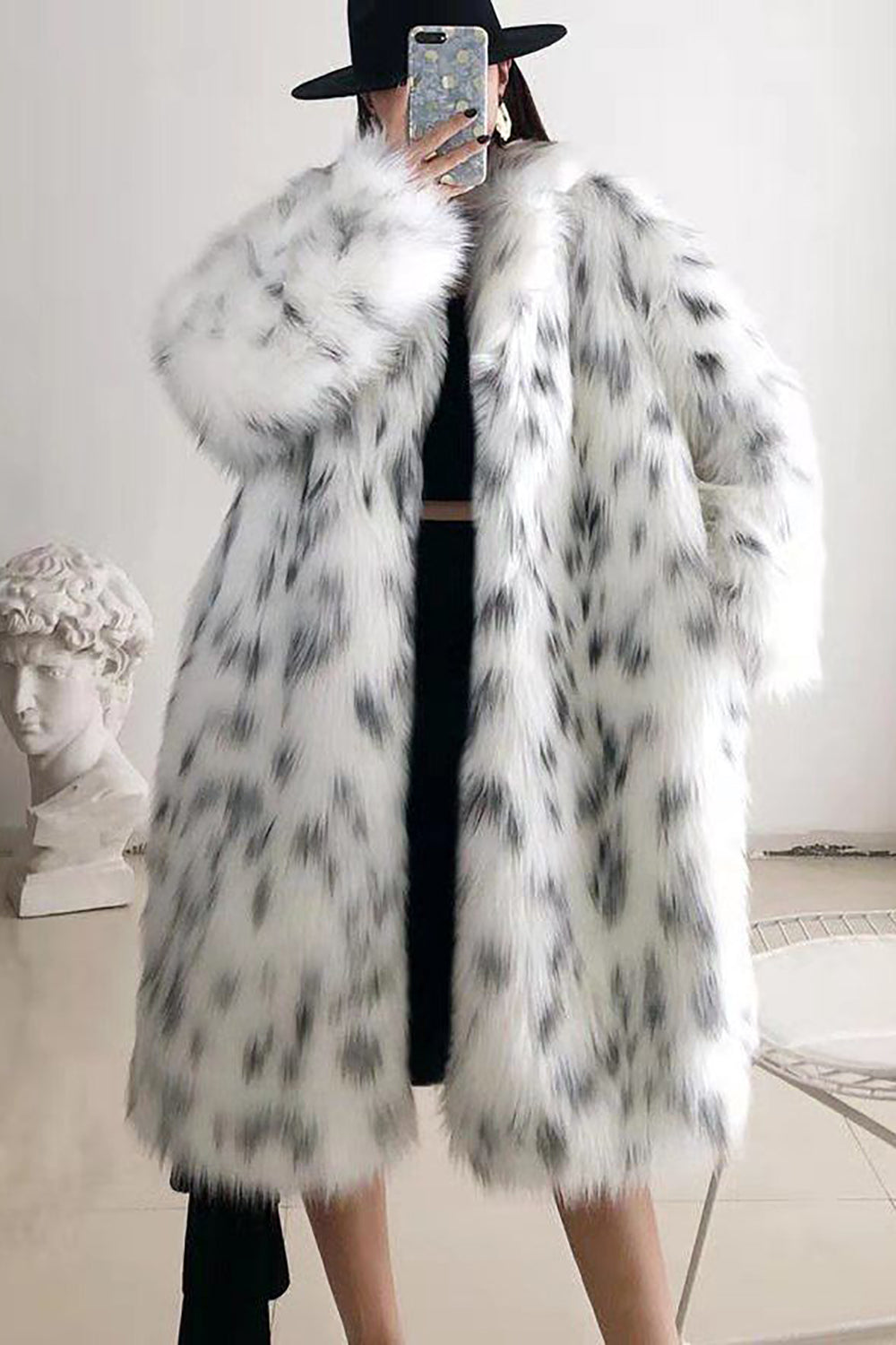 Women's long white and gray textured coat with oversized fit