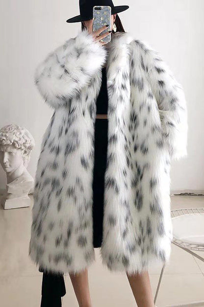 Women's long white and gray textured coat with oversized fit