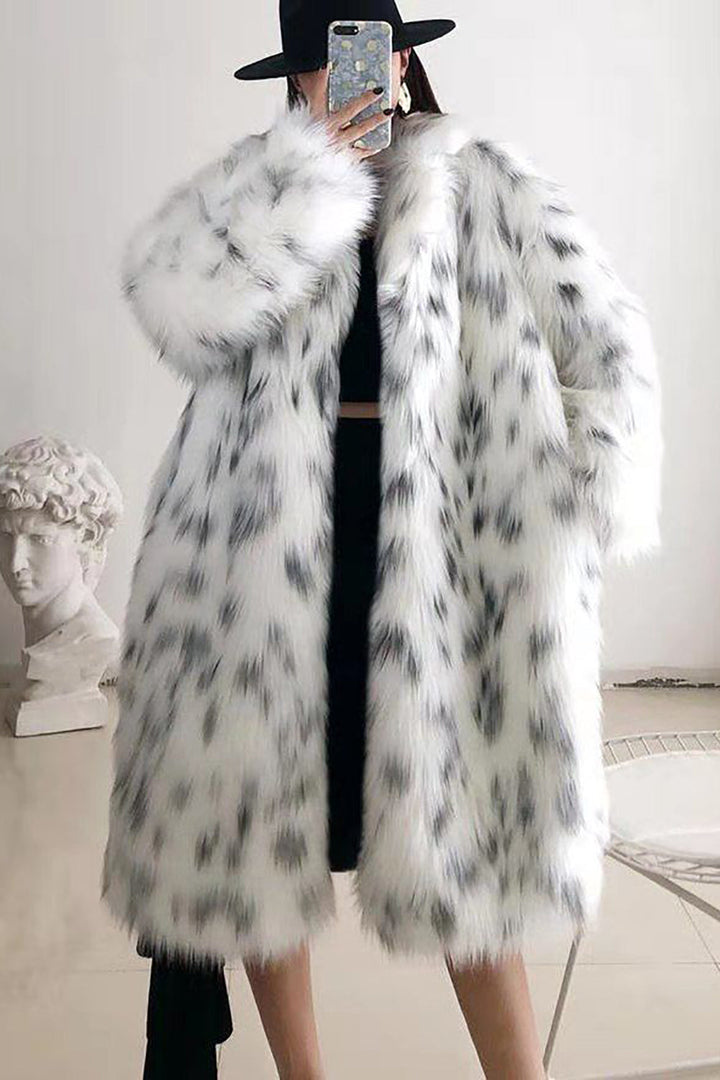 Women's long white and gray textured coat with oversized fit
