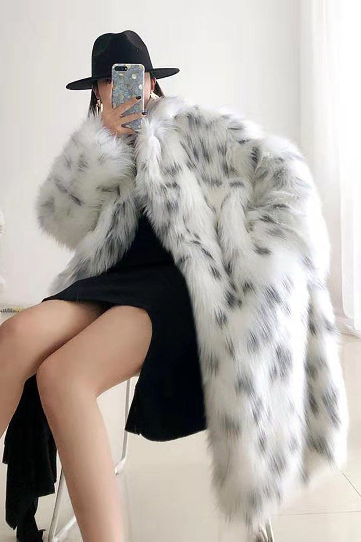 Women's long white and gray textured coat with oversized fit