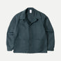 Men's green utility jacket with spread collar, long sleeves and front patch pockets