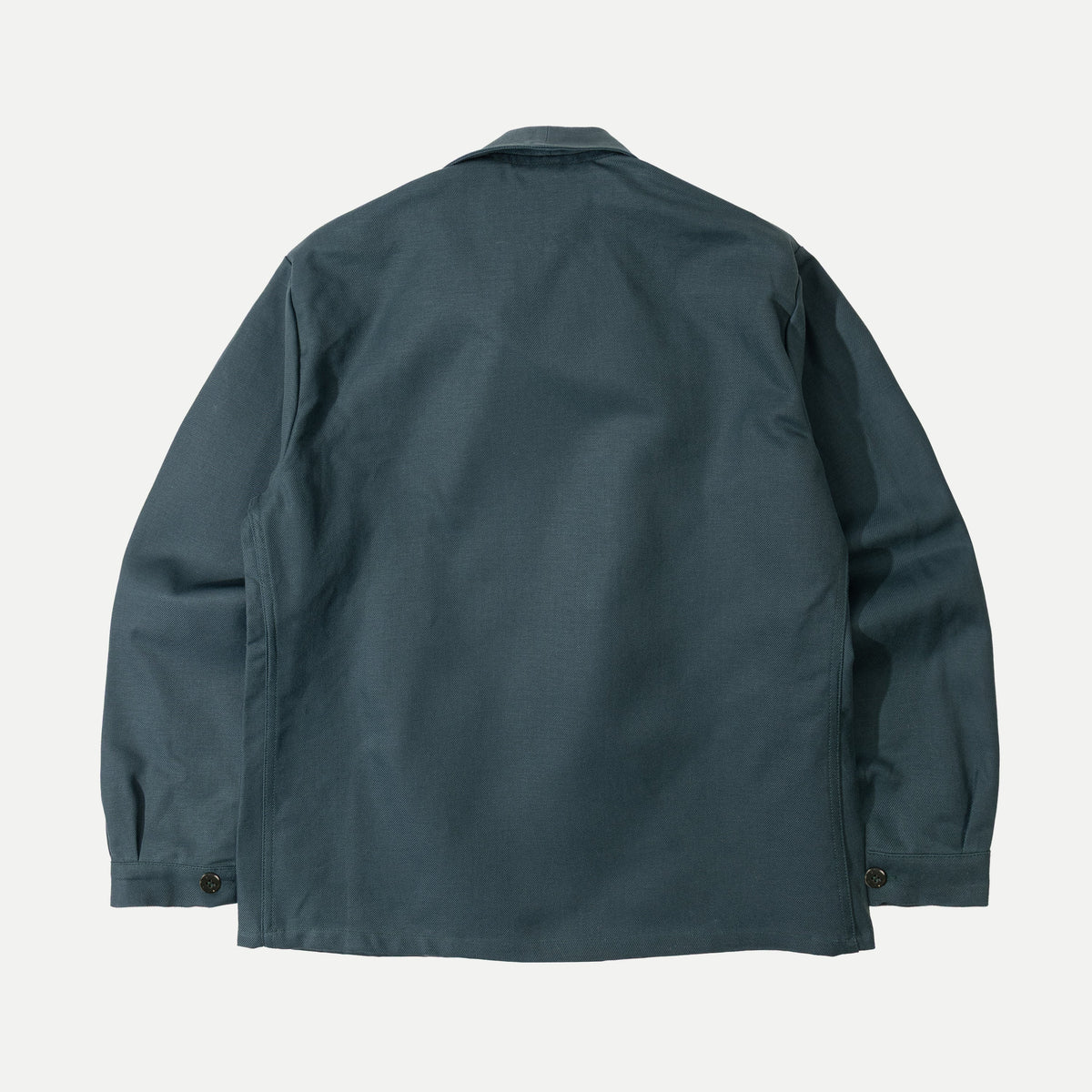 Men's green utility jacket with spread collar, long sleeves and front patch pockets
