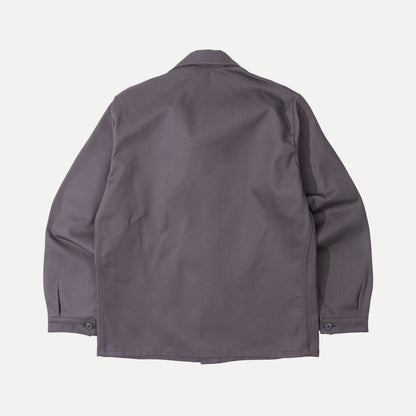 Men's gray utility jacket with pointed collar, long sleeves and four patch pockets