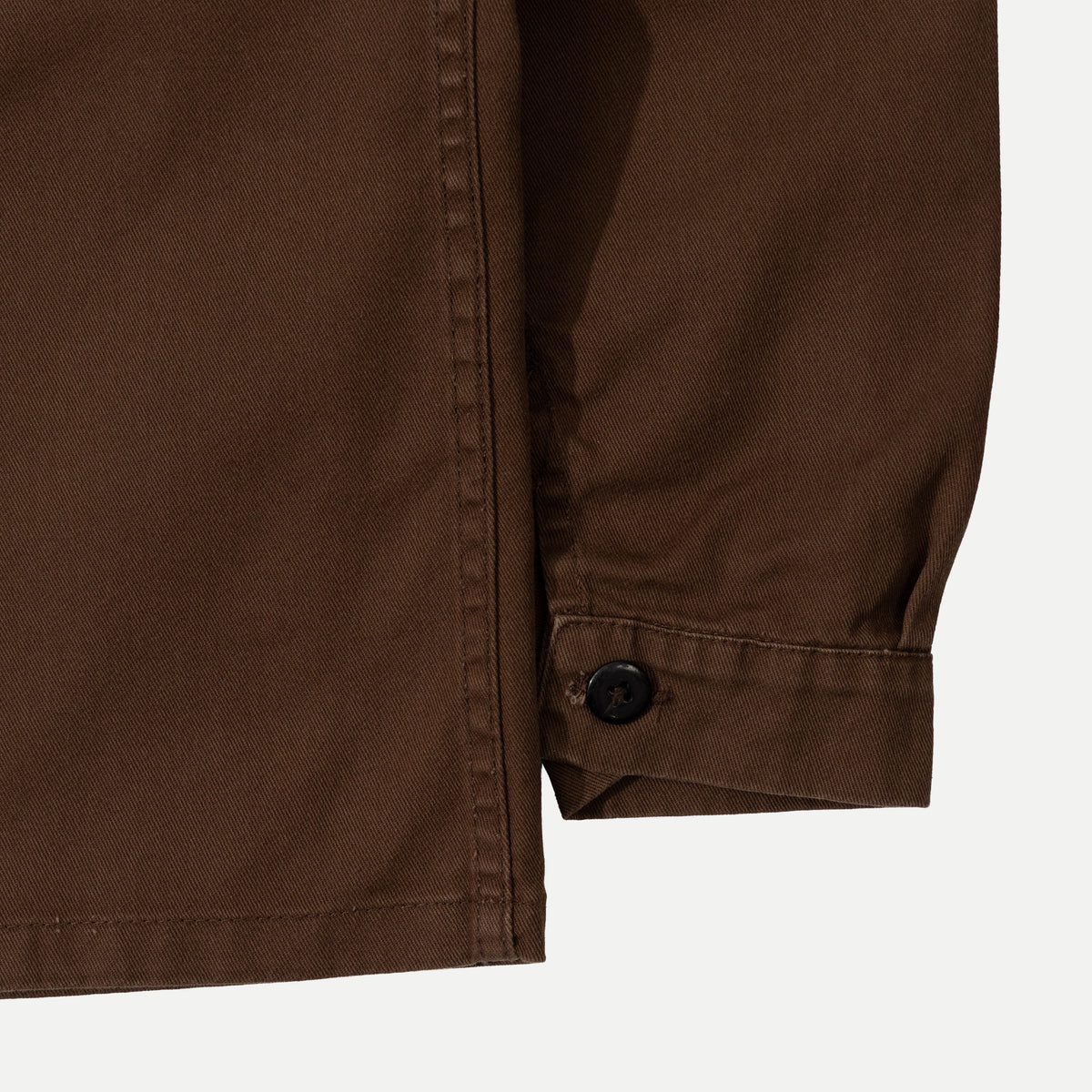 Men's brown utility jacket with shirt collar, long sleeves and four patch pockets