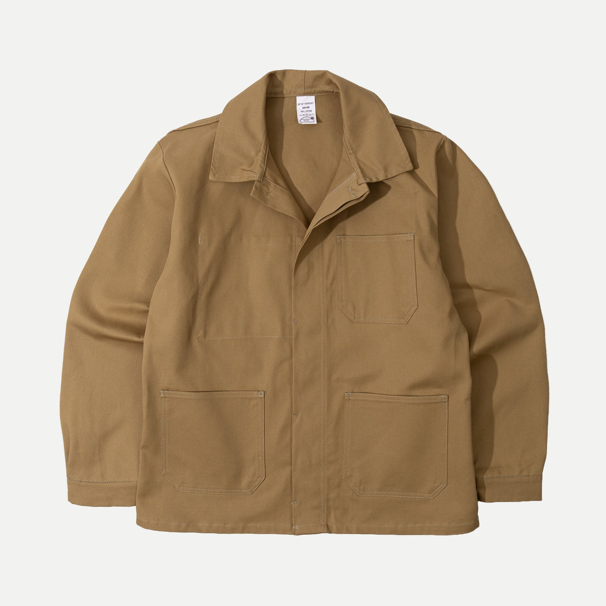 Men's brown utility jacket with point collar, button front and patch pockets