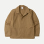 Men's brown utility jacket with point collar, button front and patch pockets