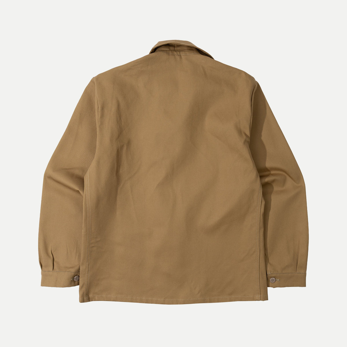 Men's brown utility jacket with point collar, button front and patch pockets
