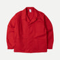Men's red utility jacket with point collar, button front and patch pockets