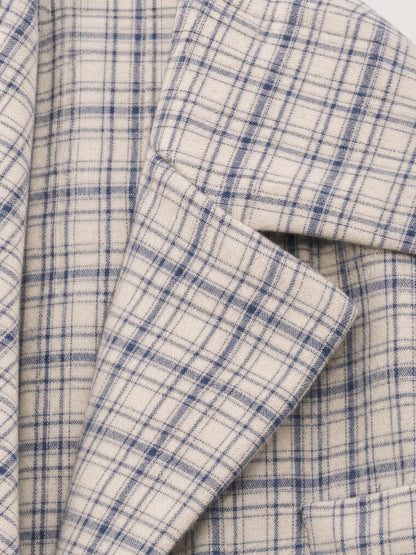 Women's long checked trench coat with point collar and button front