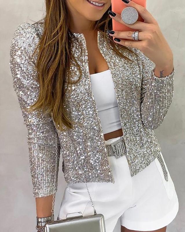 Women's Sequin Jacket – Sparkling Collared Evening & Party Jacket 3