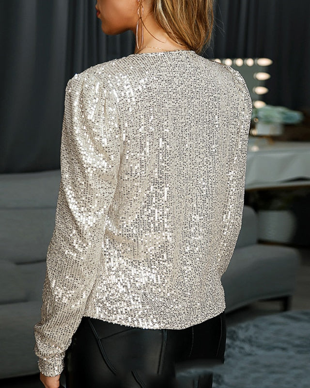 Women's Sequin Jacket – Sparkling Collared Evening & Party Jacket 4