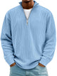 Men's ribbed quarter-zip pullover sweater with stand collar
