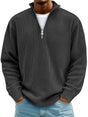 Men's ribbed quarter-zip pullover sweater with stand collar