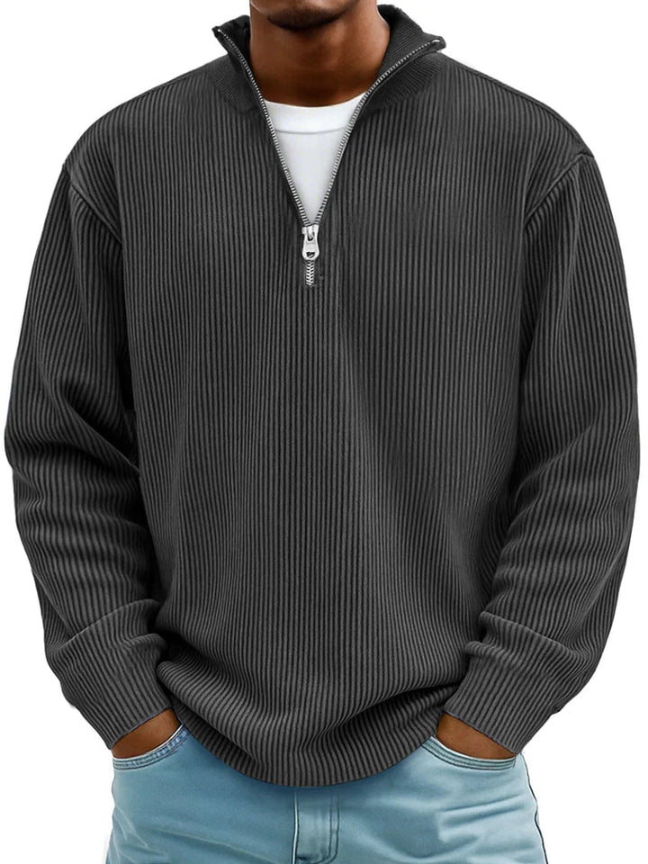 Men's ribbed half-zip sweater with high collar