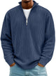 Men's ribbed quarter-zip pullover sweater with stand collar