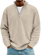 Men's ribbed quarter-zip pullover sweater with stand collar