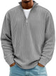 Men's ribbed quarter-zip pullover sweater with stand collar