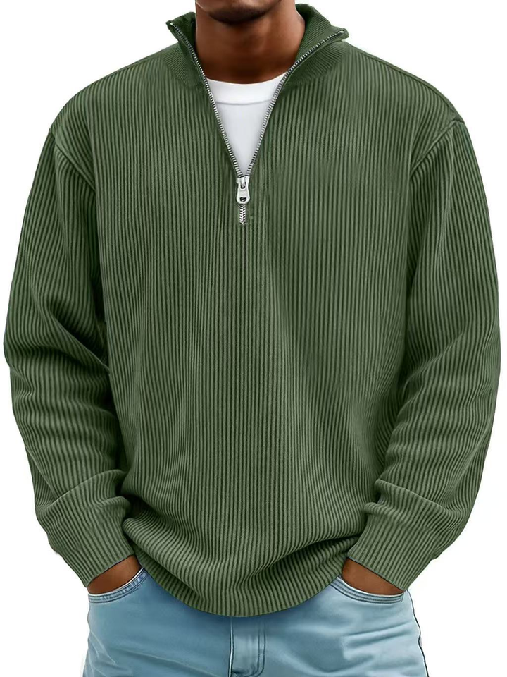Men's ribbed half-zip sweater with stand collar