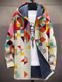 Colourful geometric zip-up hoodie with hood and long sleeves