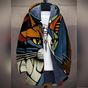 Women's multicolor hooded cardigan with a bold cat face print