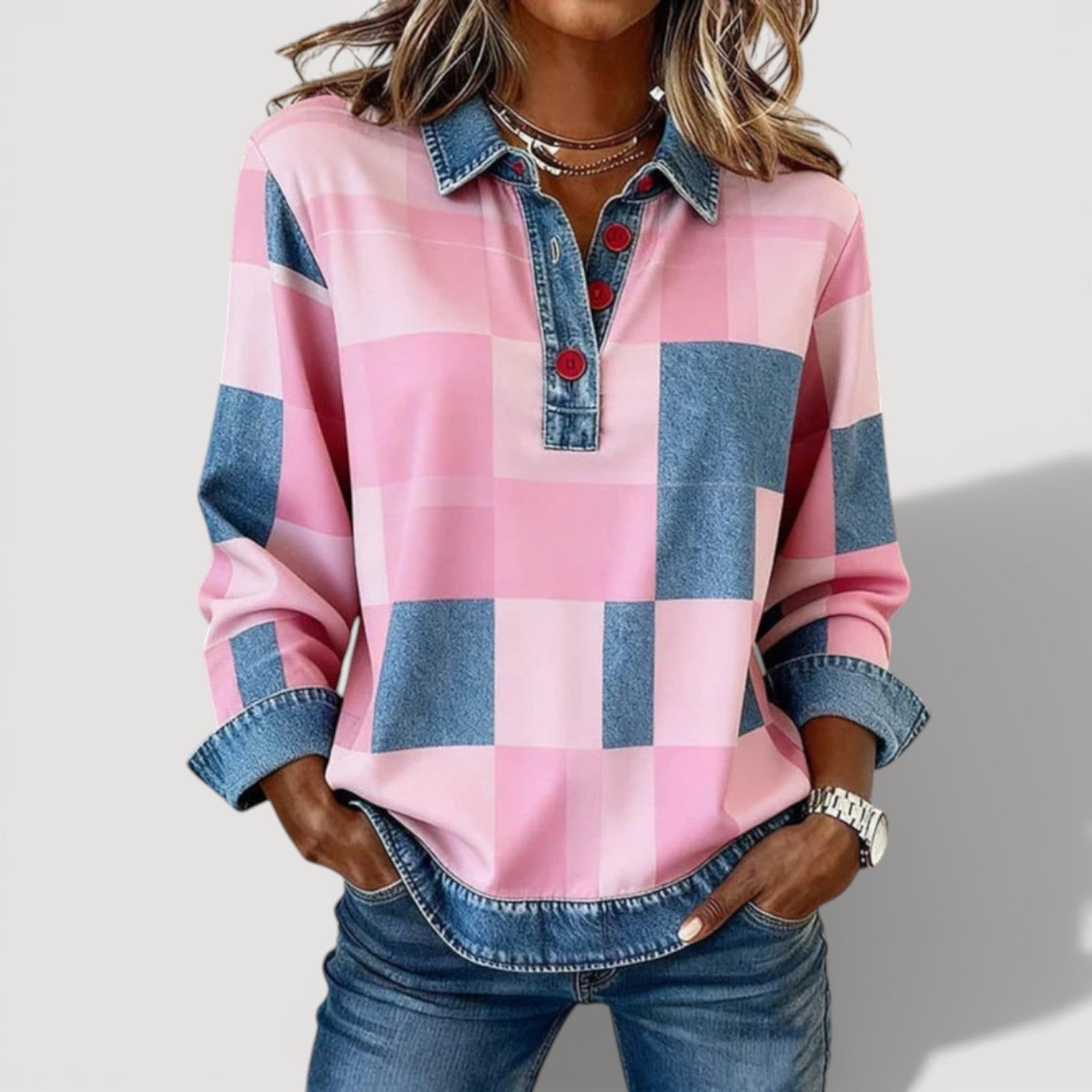 Cassandra Check Collared Top 0