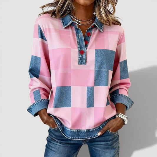 Cassandra Check Collared Top 0