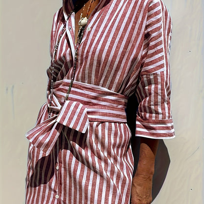 Cassandra Striped Shirt Dress 10