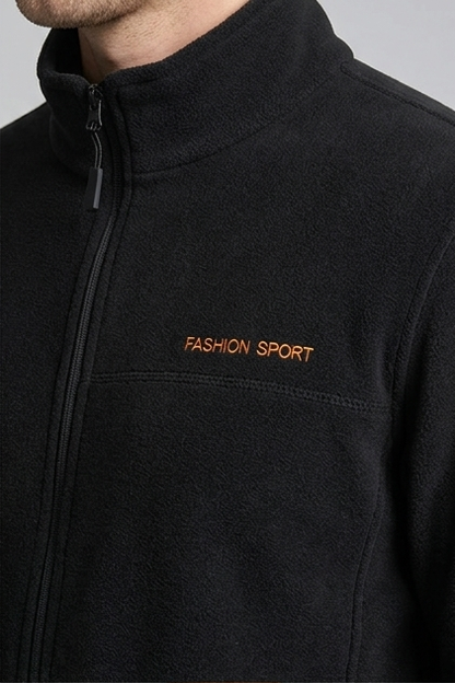 Men's full-zip fleece sweatshirt with stand collar and long sleeves