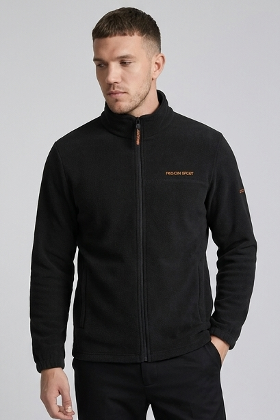 Men's full-zip fleece sweatshirt with stand collar and long sleeves