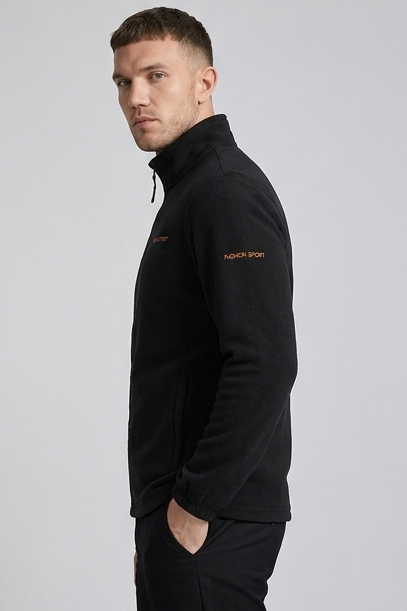 Men's full-zip fleece sweatshirt with stand collar and long sleeves