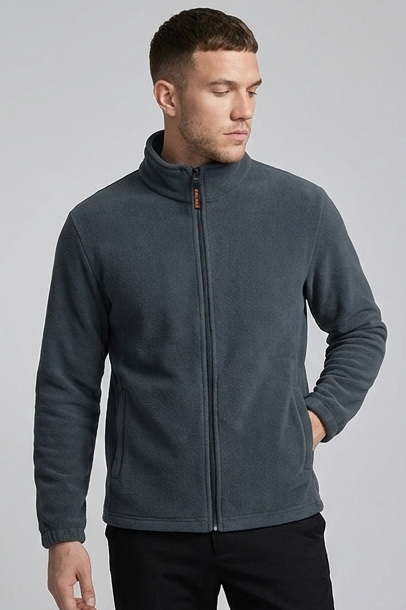 Men's full-zip fleece sweatshirt with stand collar and long sleeves