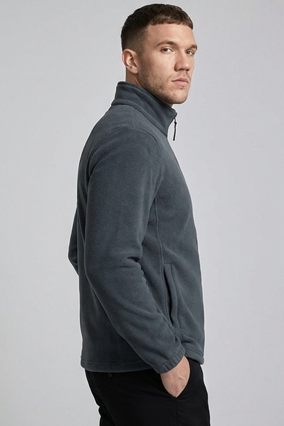 Men's full-zip fleece sweatshirt with stand collar and long sleeves