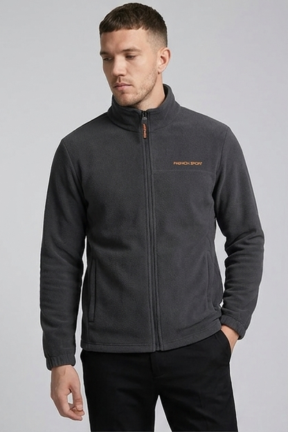 Men's full-zip fleece sweatshirt with stand collar and long sleeves