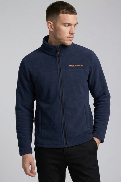 Men's full-zip fleece sweatshirt with stand collar and long sleeves