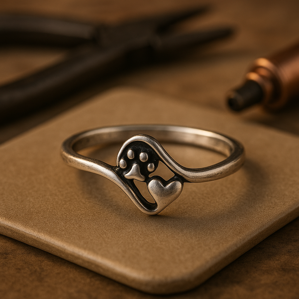 Cecilia Paw Print Heart Ring 0